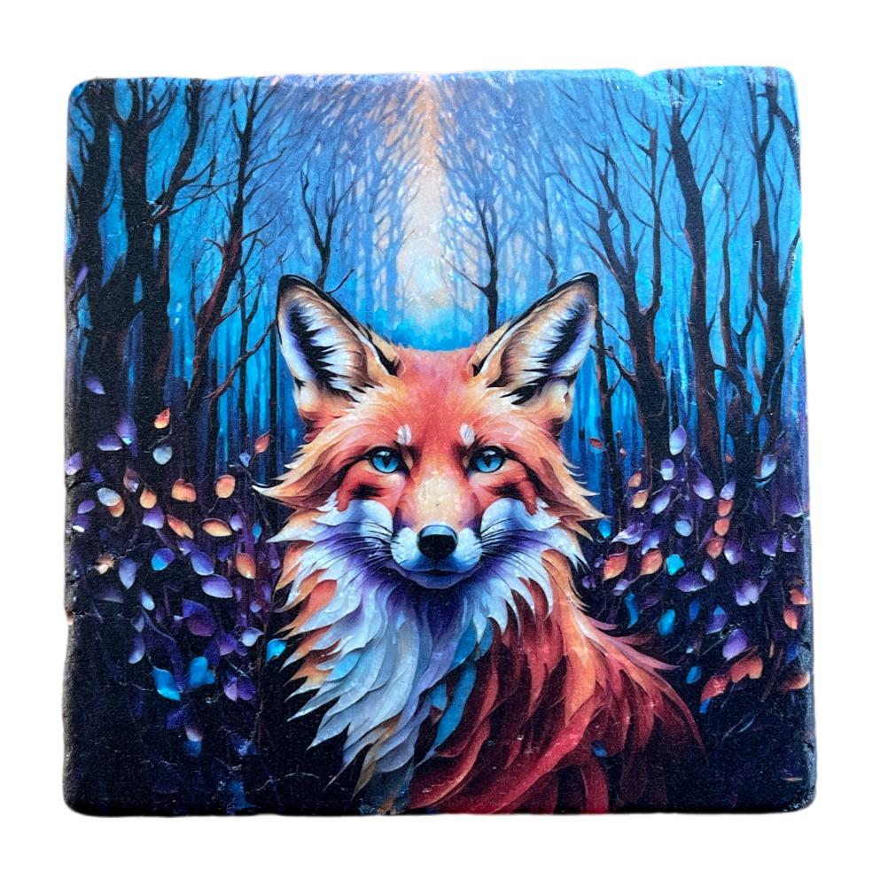 Marmor Fliese Glas Untersetzer Fuchs